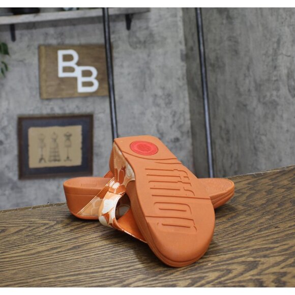 Fitflop Womens Lulu Flowerz Leather Toe-Post Sandals JE1-C36 Peach Orange 6M - Picture 5 of 12